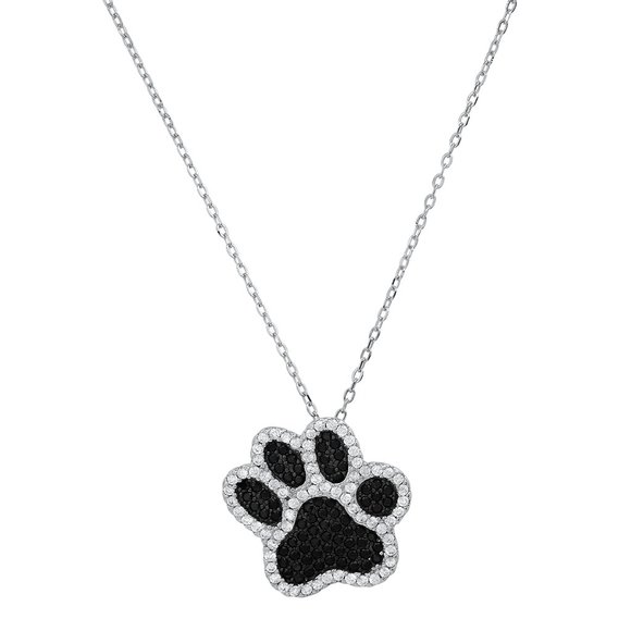 Sterling Silver Dog Paw Diamond Pendant - Picture 1 of 1